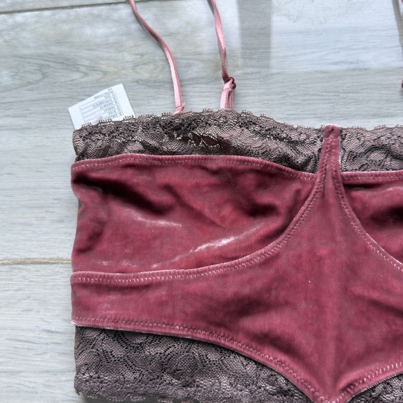 Free People Intimately Purple Velvet Bandeau With Lace Trim XS - Picture 3 of 8